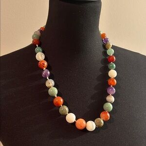 Vintage Multicolor Gemstone Bead Necklace | Amethyst Agate Aventurine | Earthy